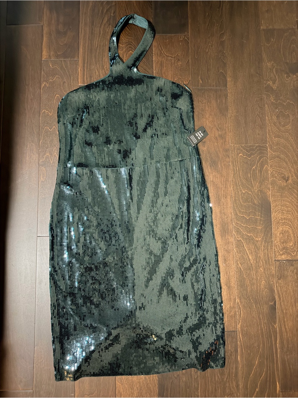 Express Black Sequin Halter Midi Dress with Shine